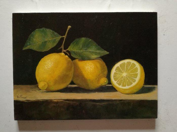 V. Fiorani (XX) - Vaso con limoni, Antiek en Kunst, Kunst | Schilderijen | Klassiek