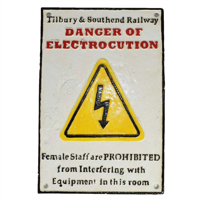 Reclamebord - Gevaren van elektrocutie - Gietijzer, Antiek en Kunst, Antiek | Wandborden en Tegels