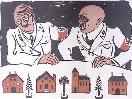 Spotprent Hitler en Streicher over bouwprojecten in Neure..., Antiek en Kunst, Kunst | Litho's en Zeefdrukken, Verzenden