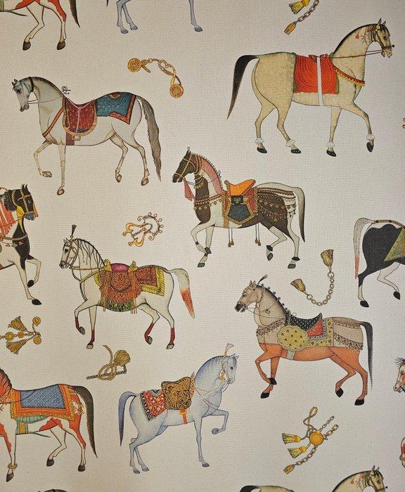 Tessuto Chevalier met racepaarden -300x280cm- Horses, Antiek en Kunst, Antiek | Tapijten, Tafelkleden en Textiel