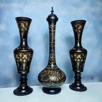 Vaas (3) - Zwart & Goud Ets Aziatische Vazen - Kaststel -, Antiek en Kunst