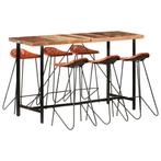 Ensemble de bar 7 pcs Bois de récupération et cuir véritable, Verzenden, Nieuw