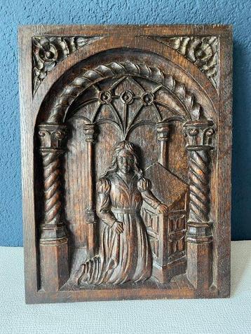 Reliëf, Gotisch houtsnijwerk - 36.8 cm - Eik