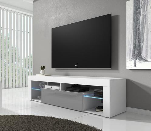 TV-Meubel - Grijs - Wit - 140x35x50 - TVKast Modern met led, Huis en Inrichting, Kasten |Televisiemeubels, 25 tot 50 cm, Nieuw