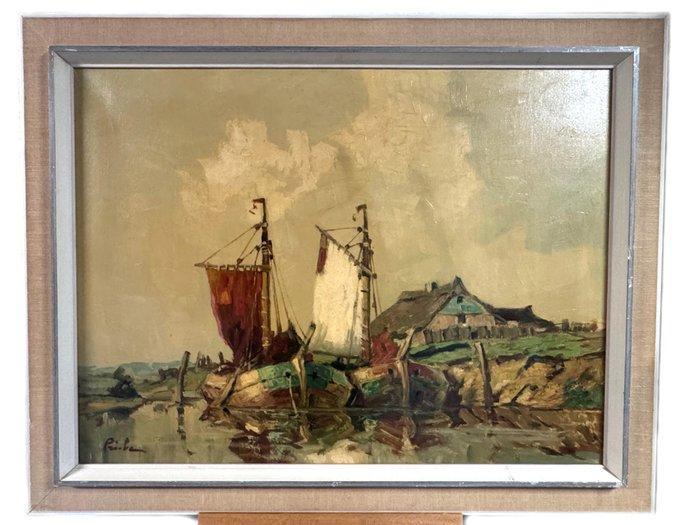 Rudolf Priebe (1889-1964) - Fischerboote im Haff - NO, Antiek en Kunst, Kunst | Schilderijen | Klassiek