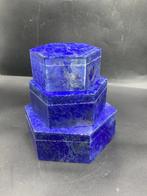 Set van 3 handgemaakte lapis lazuli Sieradendoos - Hoogte: