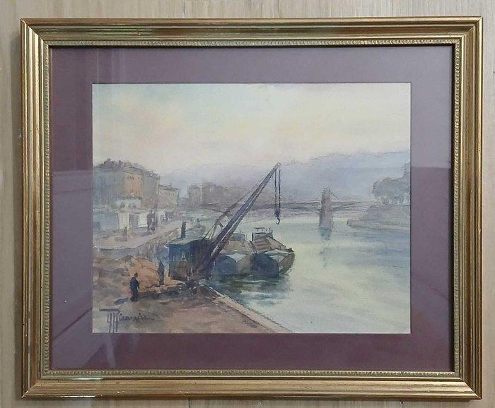 Escuela impresionista (XX) - Vista portuaria - NO RESERVE, Antiek en Kunst, Kunst | Schilderijen | Klassiek