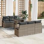 vidaXL 7-delige tuinsofa set met kussens in grijs poly riet, Verzenden, Nieuw