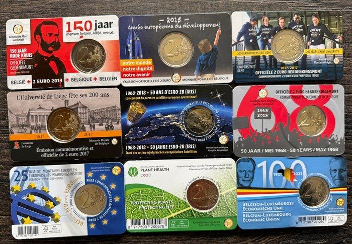 België. 2 Euro 2014/2021 (9 stuks) (Zonder minimumprijs), Timbres & Monnaies, Monnaies | Europe | Monnaies euro