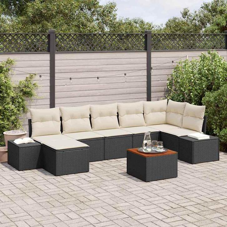 vidaXL Tuinbank Set 8 pcs Zwart en wit, Tuin en Terras, Tuinsets en Loungesets, Nieuw, Verzenden