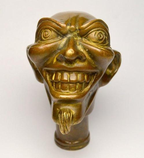 Staf - Brons - Duivels wandelstok hoofd, Antiek en Kunst, Curiosa en Brocante