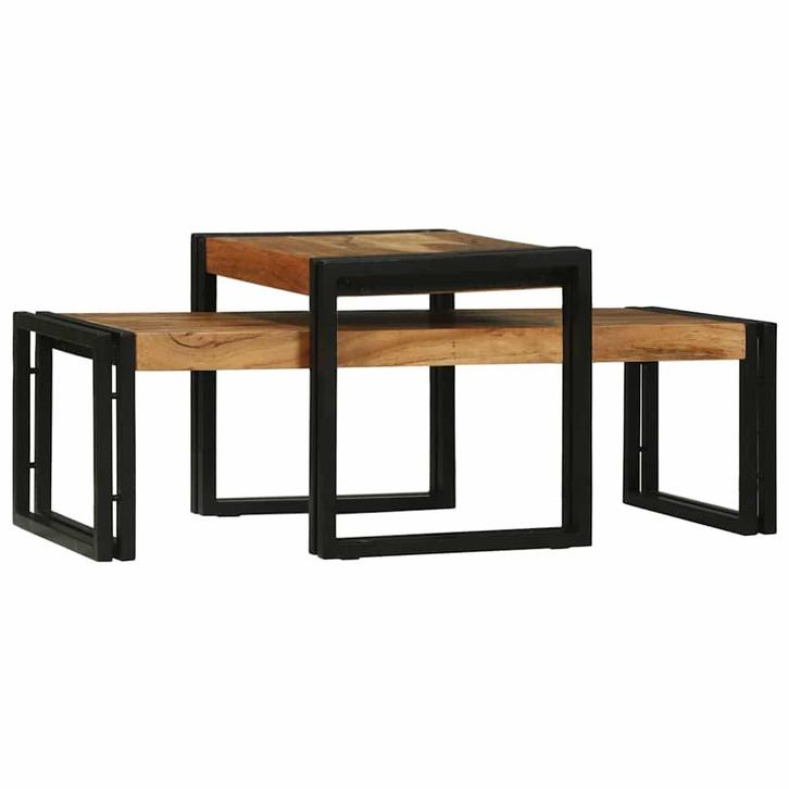 vidaXL Salontafel 2 pcs Bruin 48 x 40 x 40 cm Massief Acacia, Huis en Inrichting, Tafels | Salontafels, Nieuw, Verzenden