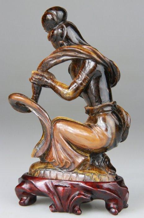 Beeldje Kwanyin beeld - Oeil de Tigre - tijgeroogsteen -, Antiek en Kunst, Antiek | Overige Antiek