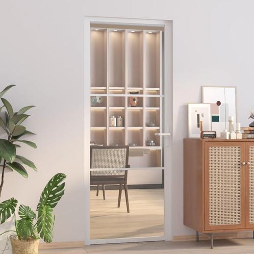 vidaXL Binnendeur 83x201,5 cm ESG-glas en aluminium wit, Doe-het-zelf en Bouw, Deuren en Vliegenramen, Nieuw, Verzenden