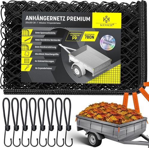 KESSER® Aanhangernet met spankabel - 2x3m - Zwart, Doe-het-zelf en Bouw, Gereedschap | Overige machines, Verzenden