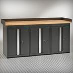 Datona Werkbank PRO eiken - 3 opbergkasten - 200 cm - zwart, Doe-het-zelf en Bouw, Werkbanken, Ophalen of Verzenden, Nieuw