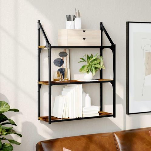 vidaXL Wandrek 3-laags 60x21x78,5 cm bewerkt hout gerookt, Huis en Inrichting, Kasten | Wandmeubels, Nieuw, Verzenden