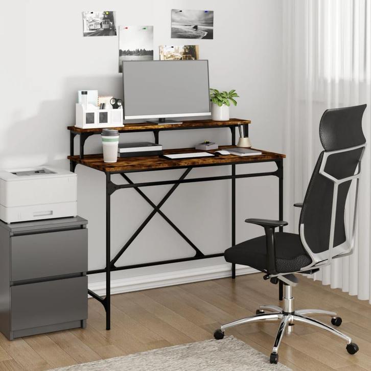 vidaXL Bureau 100x50x90 cm bewerkt hout en ijzer gerookt, Huis en Inrichting, Bureaus, Nieuw, Verzenden
