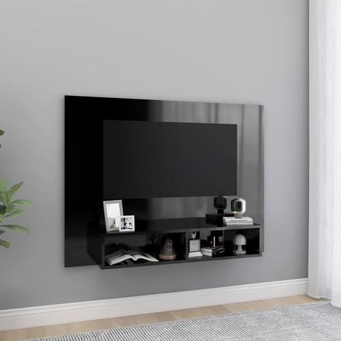 vidaXL Meuble TV mural Noir brillant 120x23,5x90 cm Bois, Maison & Meubles, Armoires | Mobilier de télévision, Neuf, Envoi