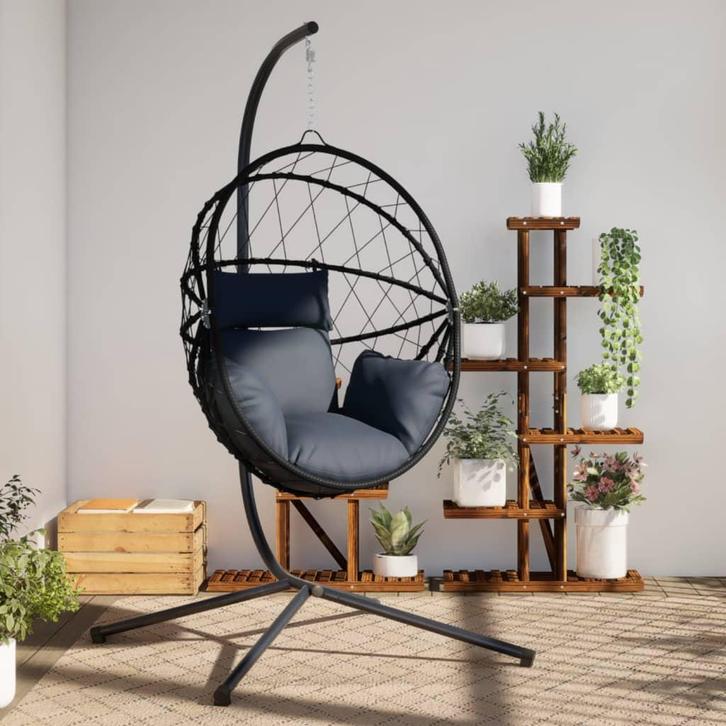 vidaXL Hangstoel met standaard rattan en staal, Tuin en Terras, Overige Tuin en Terras, Nieuw, Verzenden