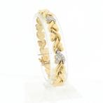 Gouden fantasie schakel armband met zirconia | 18 cm, Gebruikt, Overige kleuren, Ophalen of Verzenden, Met edelsteen