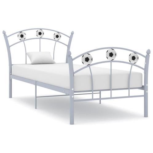 vidaXL Bedframe met voetbaldesign metaal grijs 90x200 cm, Huis en Inrichting, Slaapkamer | Bedden, Nieuw, Verzenden