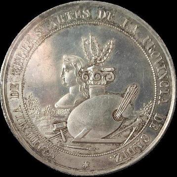 Spanje. Isabel II. Medalla de plata Al Mérito de las Bellas beschikbaar voor biedingen