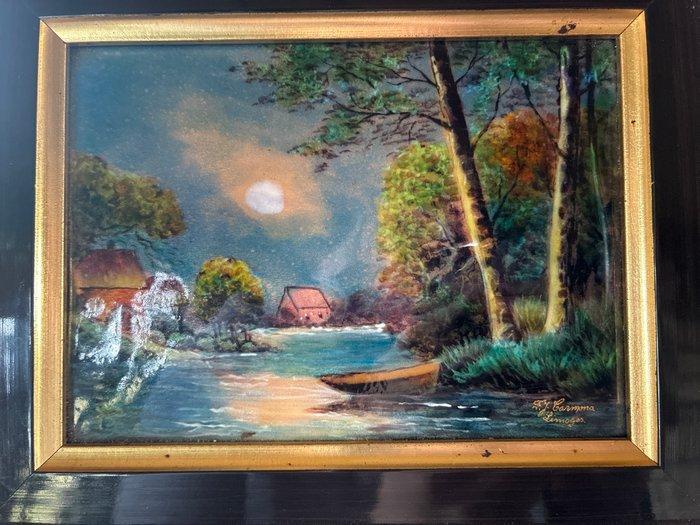 F.J.CARMONA LIMOGES - Emaille plaat - Hout, Antiek en Kunst, Curiosa en Brocante
