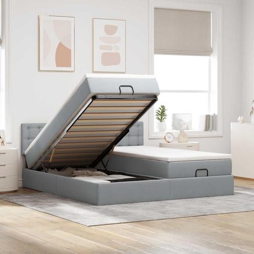 vidaXL Ottoman bed met matrassen 160x200cm stof lichtgrijs, Huis en Inrichting, Slaapkamer | Bedden, Nieuw, Verzenden