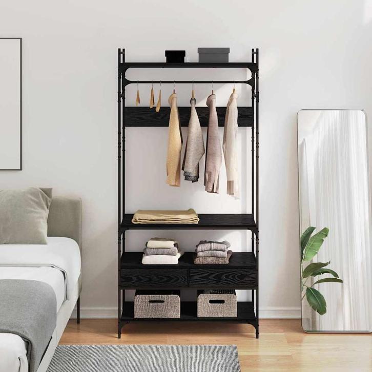 vidaXL Kledingkast Zwart eiken 89 x 39 x 184.5 cm Bewerkt, Huis en Inrichting, Kasten | Kleerkasten, Nieuw, Verzenden