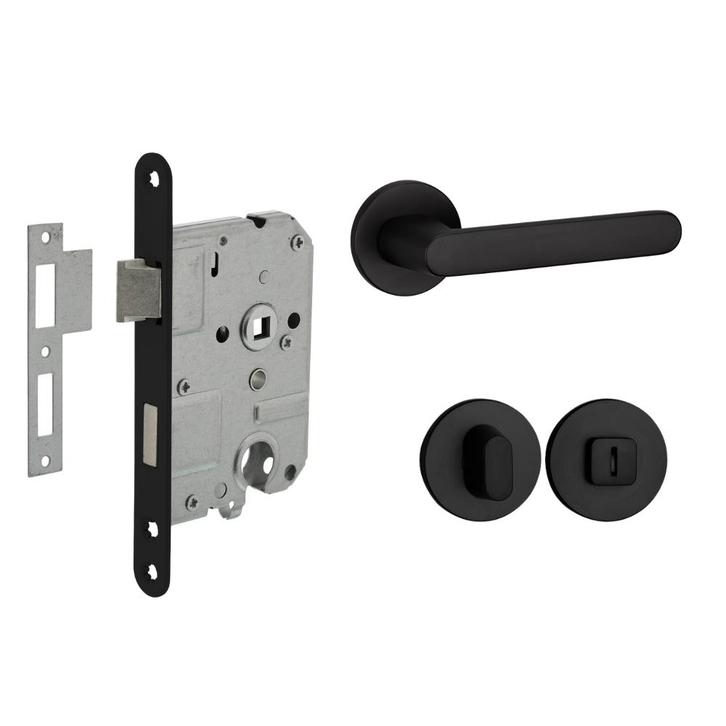 Deurbeslag set met WC-slot en deurklink Tondo zwart, Doe-het-zelf en Bouw, Hang- en Sluitwerk, Klink of Kruk, Nieuw, Overige materialen