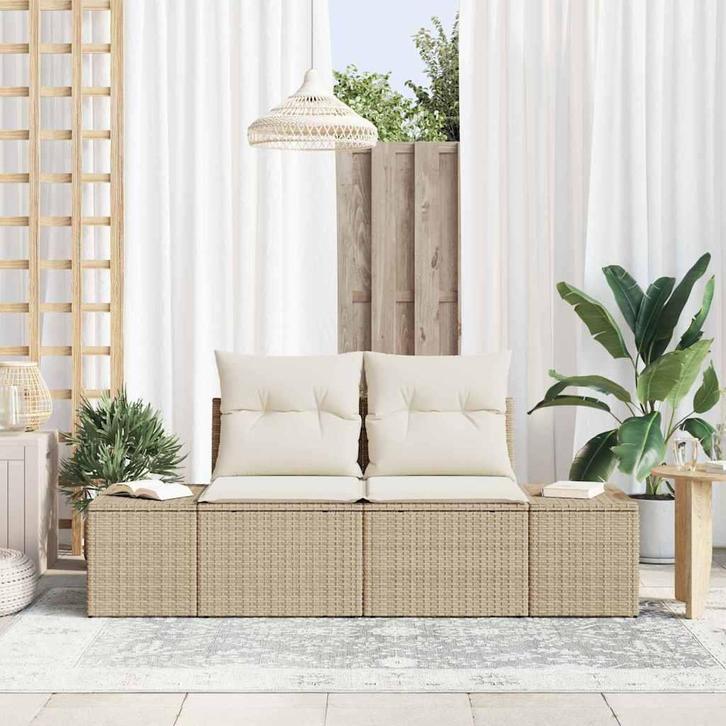 vidaXL Tuin Sofa met kussen Beige 123 x 62 x 69cm poly, Tuin en Terras, Tuinsets en Loungesets, Nieuw, Verzenden