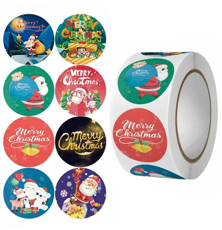 500 Kerst Stickers Op Rol - 2.5cm - Kerststickers -, Hobby en Vrije tijd, Stickers en Plaatjes, Verzenden