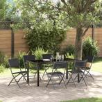 vidaXL Tuin Eettafel Set 7 pcs Zwart Textilene en staal, Tuin en Terras, Verzenden, Nieuw