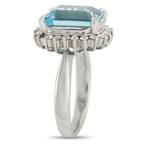 Ring Platina 0,48ct Diamanten en Aquamarijn Ring, Platina -, Bijoux, Sacs & Beauté, Bagues