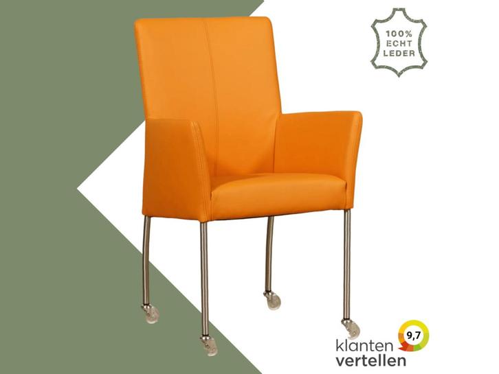 Leren eetkamerstoel Comfort met wieltjes en armleuning -, Huis en Inrichting, Stoelen, Overige kleuren, Eén, Nieuw, Leer, Ophalen of Verzenden