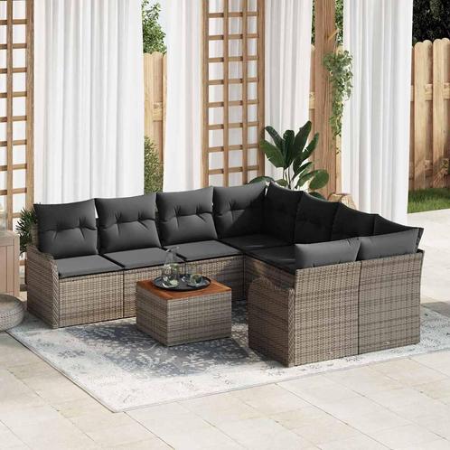 vidaXL Tuinbank Set 9 pcs Grijs Poly rattan, Tuin en Terras, Tuinsets en Loungesets, Nieuw, Verzenden