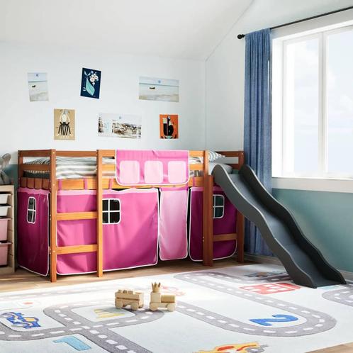 vidaXL Kinderhoogslaper met gordijnen 90x190 cm grenenhout, Huis en Inrichting, Slaapkamer | Bedden, Nieuw, Verzenden