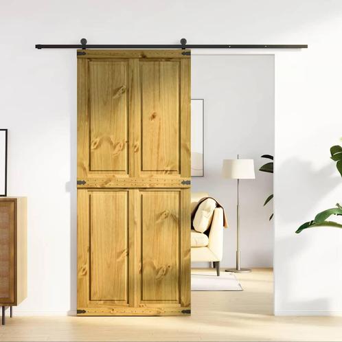 vidaXL Schuifdeur CORONA 90x210 cm massief grenenhout, Doe-het-zelf en Bouw, Deuren en Vliegenramen, Nieuw, Verzenden