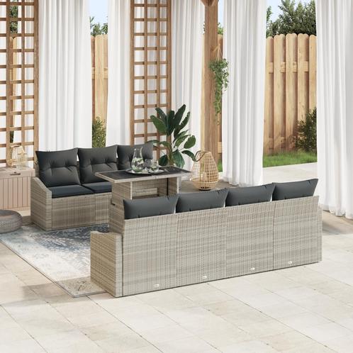 vidaXL 8-delige tuinset met kussens in lichtgrijs poly riet, Tuin en Terras, Tuinsets en Loungesets, Nieuw, Verzenden