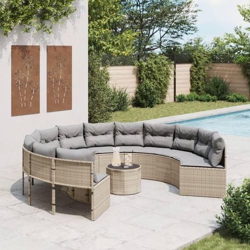 vidaXL Tuinbank met tafel en kussens rond poly rattan beige, Jardin & Terrasse, Ensembles de jardin, Envoi