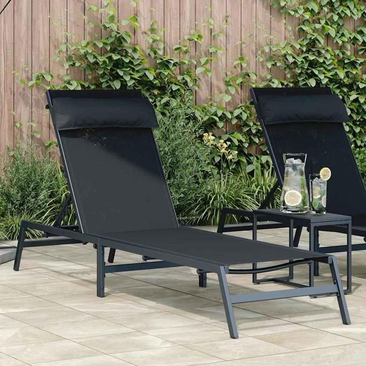 vidaXL Ligbed 1-persoon Zwart en Anthraciet 197 x 54 x 86 cm, Tuin en Terras, Ligbedden, Nieuw, Verzenden