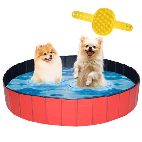 Lendo Online Hondenzwembad met borstel Ø160x30cm PVC Rood, Animaux & Accessoires, Jouets pour chiens, Envoi