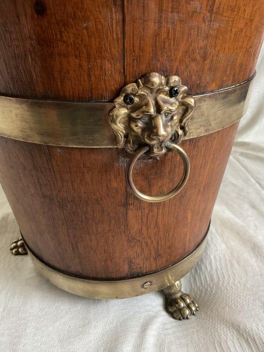 Pot de fleurs - Cache-pot en bois avec bandes en laiton,, Antiquités & Art, Curiosités & Brocante