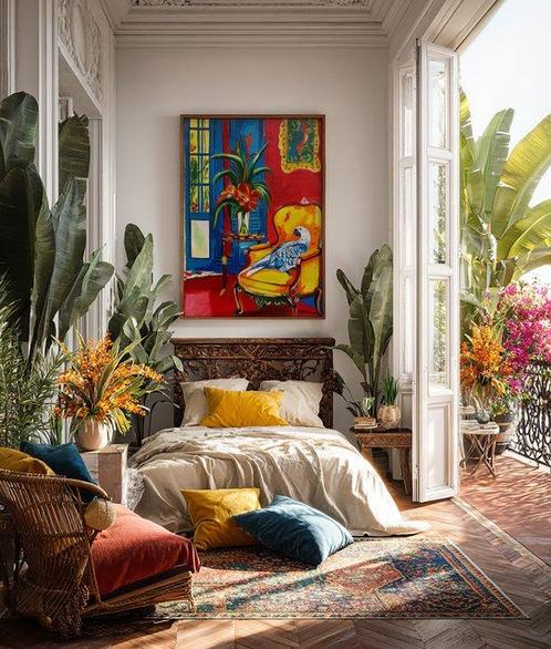 E. García - INTERIOR ELEGANTE CON GUACAMAYO XL (NO RESERVE), Antiek en Kunst, Kunst | Schilderijen | Modern