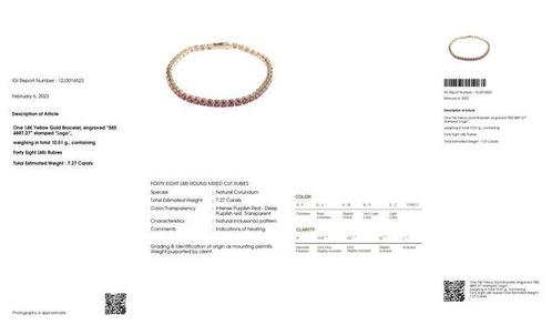 Armband - 14 karaat Geel goud - 7.27ct. tw. Robijn, Handtassen en Accessoires, Armbanden