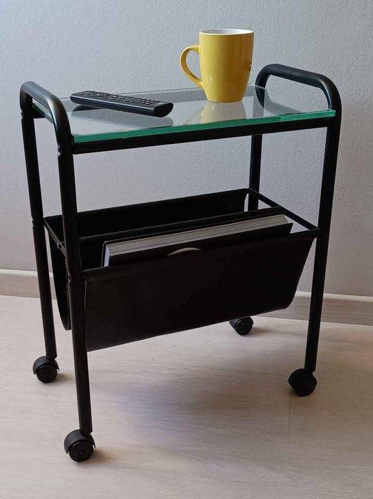 Bijzettafel - Metaal, Glas, similpelle - Vintage karretje, Antiek en Kunst, Kunst | Designobjecten