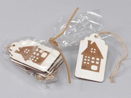 Houten Labels 5 x 8 cm met Huisje 6 stuks, Huis en Inrichting, Woonaccessoires | Kunstplanten en Kunstbloemen, Nieuw