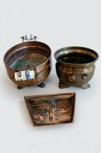 Jardinière - Koper, Delfts blauw - leeuwenpoten, Antiek en Kunst