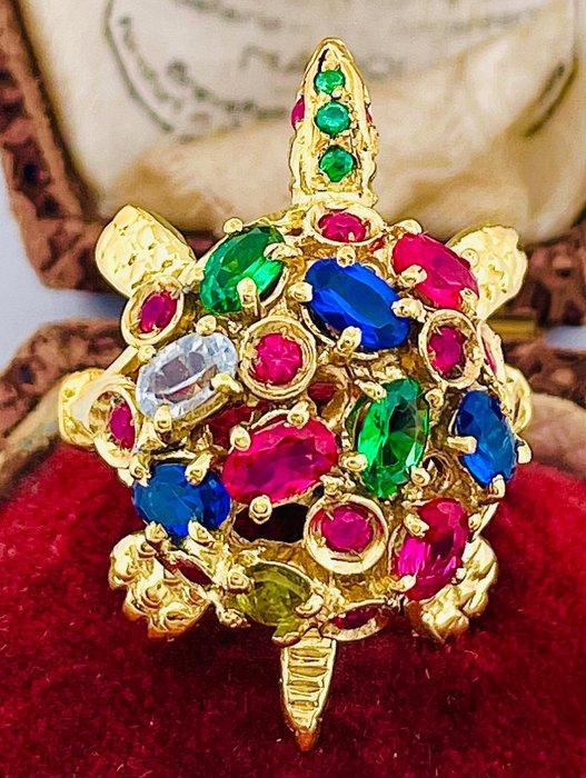 Zonder Minimumprijs - Ring - 9 kt. Geel goud, Zilver Robijn, Handtassen en Accessoires, Ringen